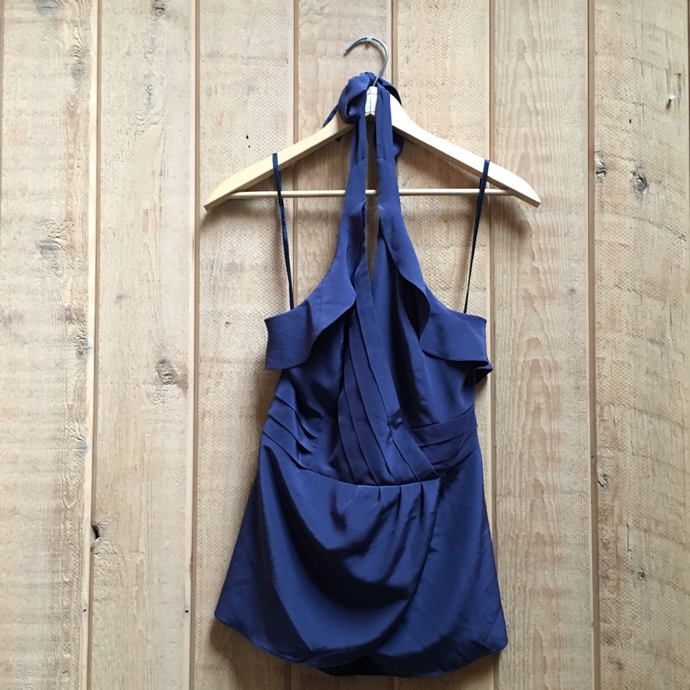 BCBG MaxAzria Blue Silk Blouse Halter Top